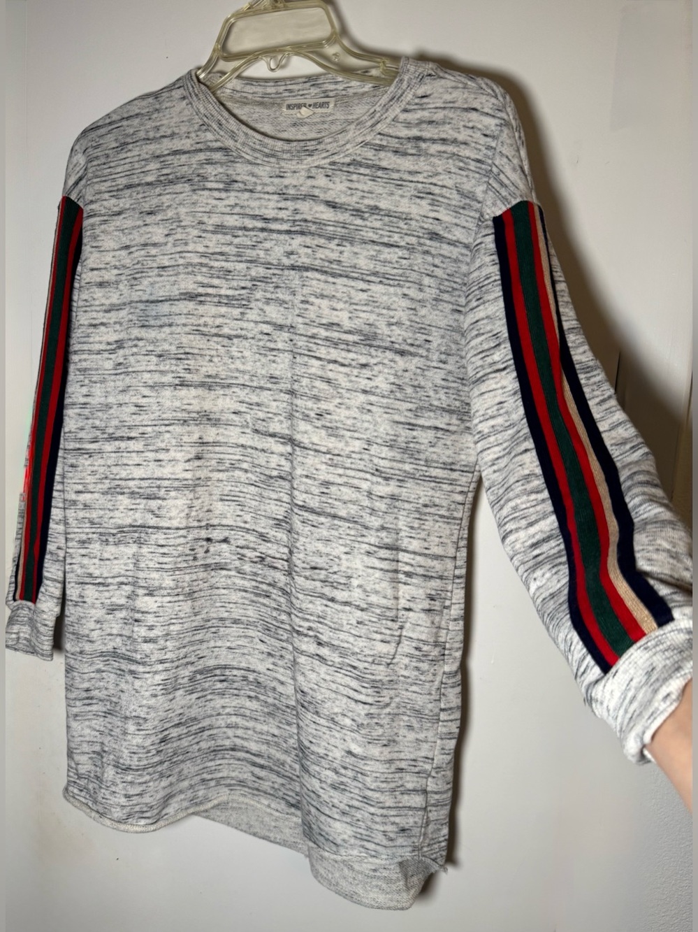 Gucci-esque Grey sweatshirt with “raw hem bottom” by Inspired Heart. Sz. S